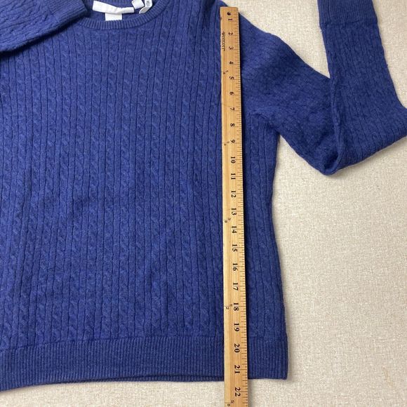 LOGG H&M Large Merino Blend cable knit Navy sweater Long sleeve Crew Neck - Picture 8 of 9